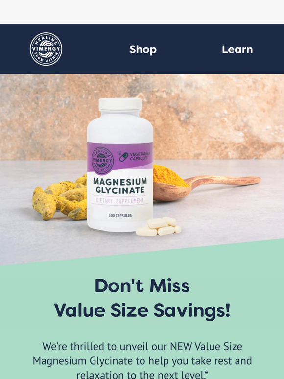 Vimergy The Magnesium Glycinate You Love, Now in a Bigger Value Size
