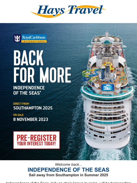 Hays Travel: Welcome Back Independence Of The Seas | Milled