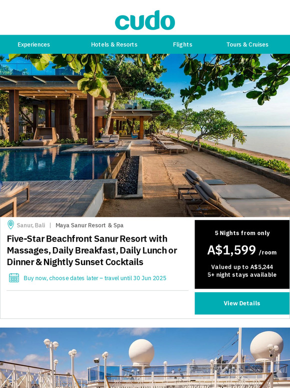 You need a holiday! We have Sanur & Legian Bali, Melbourne & P&O Cruise