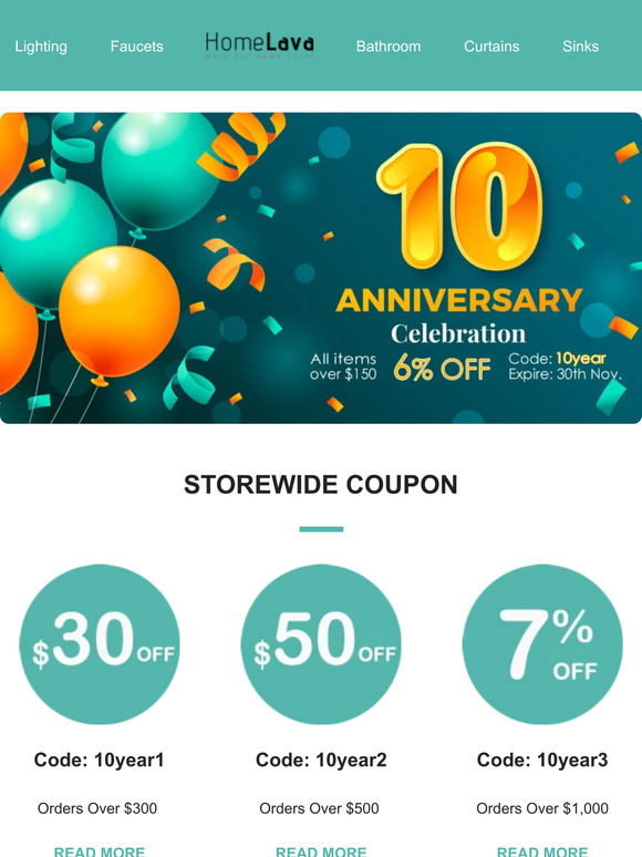 [HomeLava] 10th Anniversary Coupon Storm