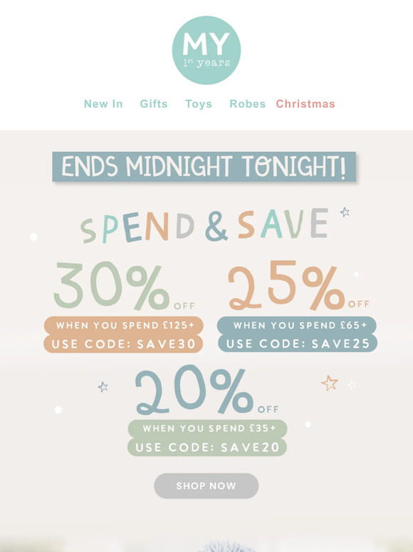Ends midnight tonight! Spend and save, and score 30% off