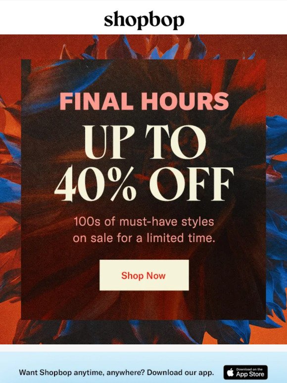 Final hours! Our SALE ends in 3, 2, 1...
