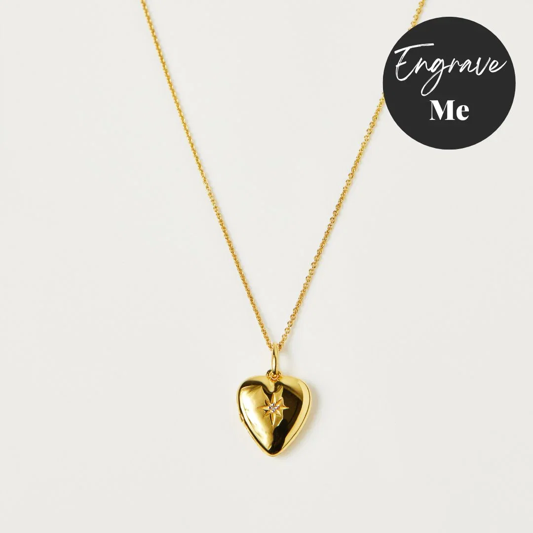 Image of Diamond Star Set Engravable Heart Locket