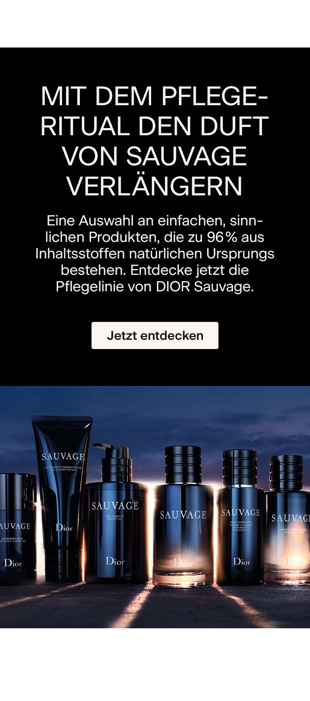 MIT DEM PFLEGERITUAL DEN DUFT VON SAUVAGE VERLÄNGERN Eine Auswahl an einfachen, sinnlichen Produkten, die zu 96 % aus Inhaltsstoffen natürlichen Ursprungs bestehen. Entdecke jetzt die Pflegelinie von DIOR Sauvage. >Jetzt entdecken