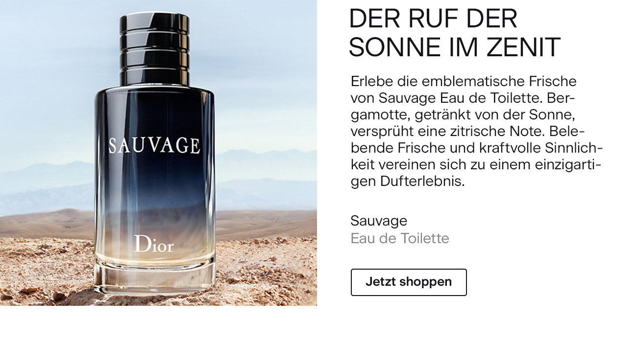 DER RUF DER SONNE IM ZENIT Erlebe die emblematische Frische von Sauvage Eau de Toilette. Bergamotte, getränkt von der Sonne, versprüht eine zitrische Note. Belebende Frische und kraftvolle Sinnlichkeit vereinen sich zu einem einzigartigen Dufterlebnis. DIOR Sauvage Eau de Toilette >Jetzt shoppen