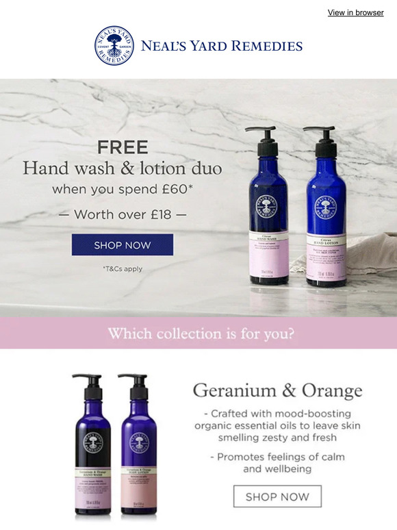 Neals Yard AUS Choose a free full size hand wash and lotion Milled