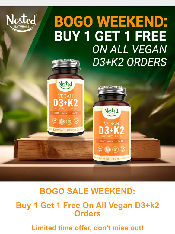 BOGO SALE: Buy 1 Get 1 Free on Vegan D3+k2!