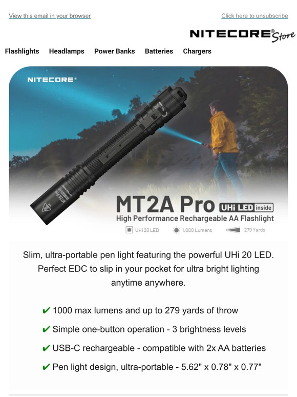 Nitecore MT2A Pro 1000 Lumen Rechargeable Flashlight