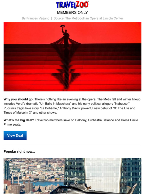 Travelzoo 50 & up—Met Opera fall & winter performances Milled