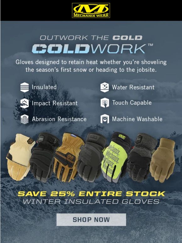 Stay Warm & Dry: 25% off Insulated Gloves