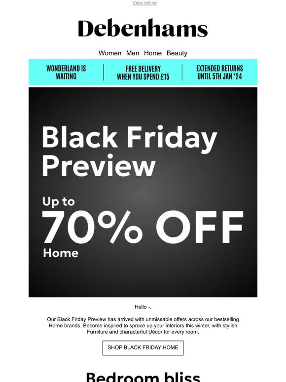 FREE delivery + Transform your home up to 70% off this Black Friday —