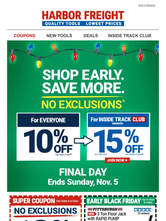 Harbor Freight Tools: LAST CHANCE to Score 10% OFF Any Product – No  Exclusions.