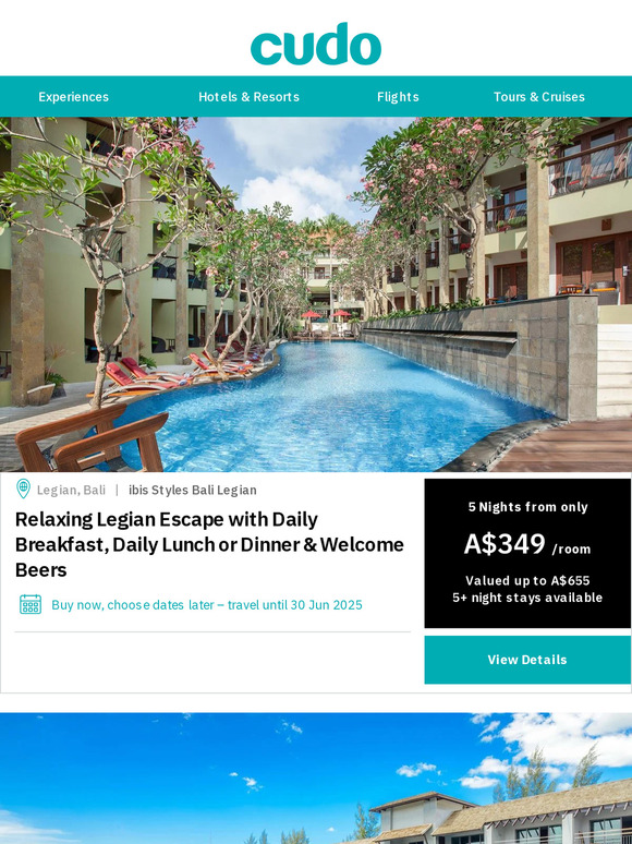 Bali 5 nights from $349! Thats only $35pp/night with Breakfast and more! PLUS Khao Lak, Fiji & Bangkok