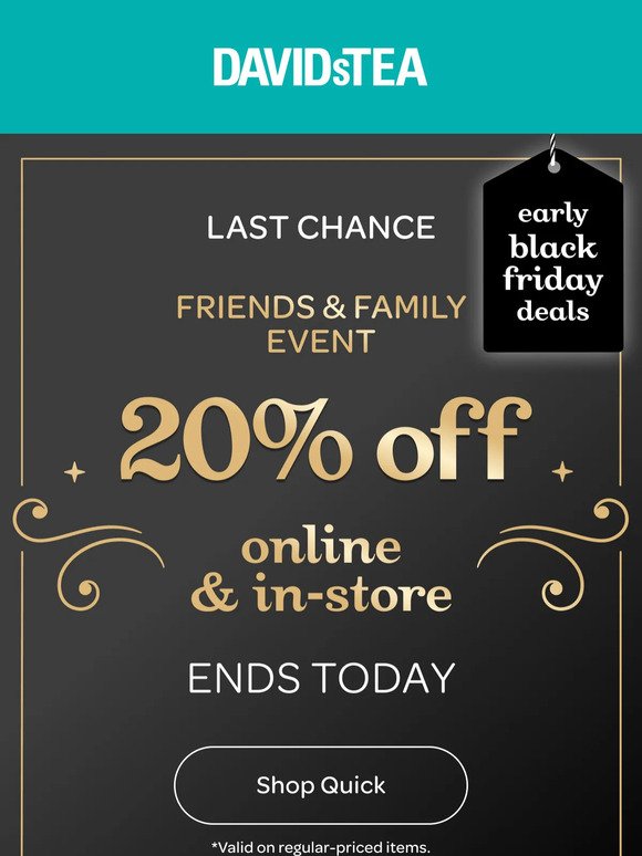 20% off ends today!