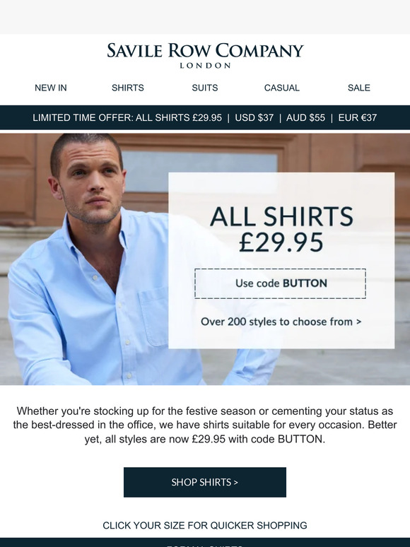 Shirts in your size are now £29.95