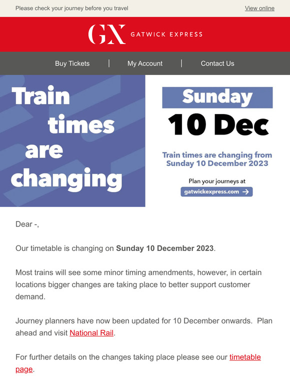 Timetables are changing from Sunday 10 Dec
