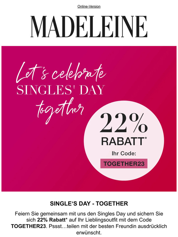 🎉 Ab heute: 22% Rabatt zum Singles' Day!
