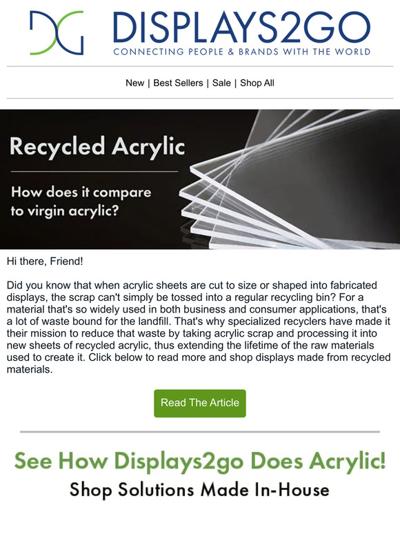Displays2go Recycled Acrylic → How Does It Compare to Virgin Acrylic