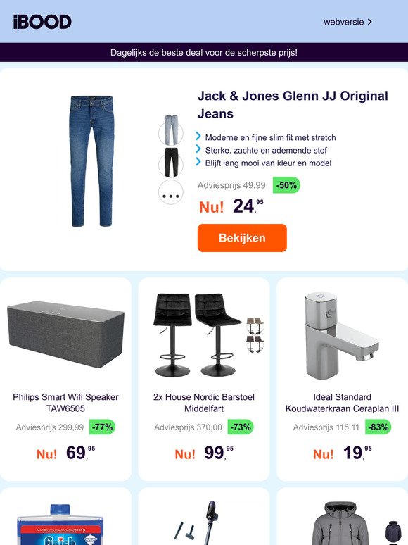 Jack & Jones Glenn JJ Original Jeans -50% | Philips Smart Wifi Speaker TAW6505 -77% | 2x House Nordic Barstoel Middelfart -73%