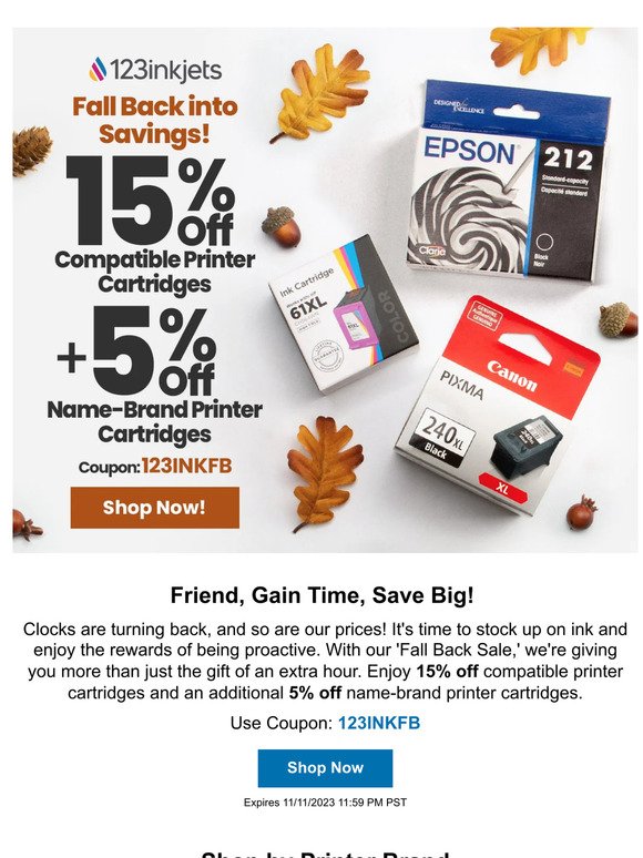 🍁 Fall deal we have to shout about! 15% Off compatible, 5% Off OEM Ink