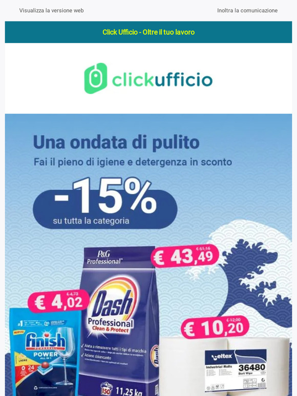Approfitta dell'onda del pulito! 15% di sconto su tutti i prodotti di igiene e detergenza