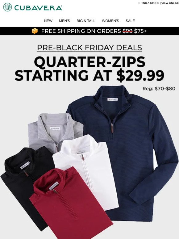 Warm Up With $29.99 Quarter Zips