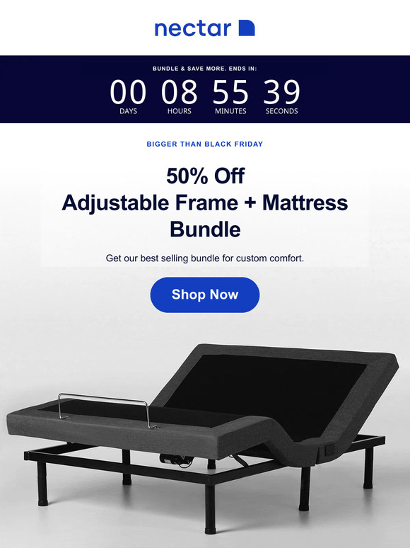 Ends tonight. 50% OFF Bed + Adjustable Bundle 🛏️
