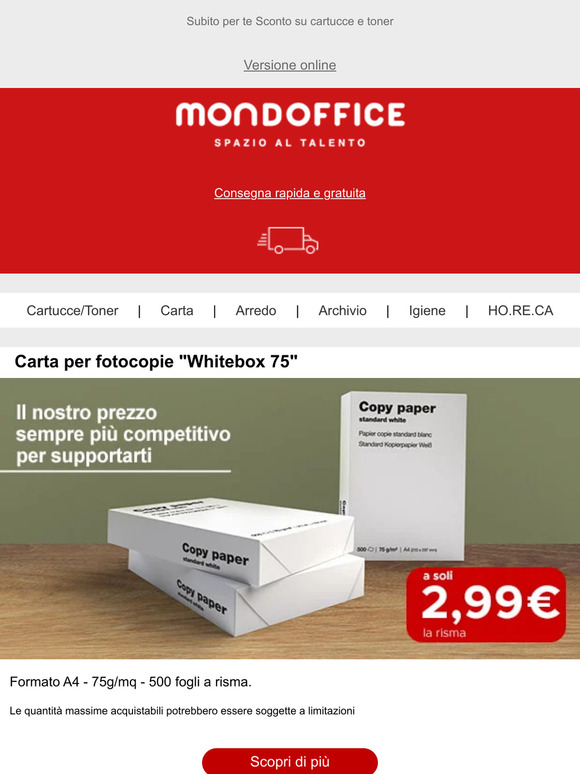 Mondoffice Carta A4 A Soli Euro 2 99 La Risma In Più Alzata