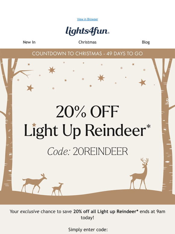 🚨 Final call: 20% off Reindeer ends today!