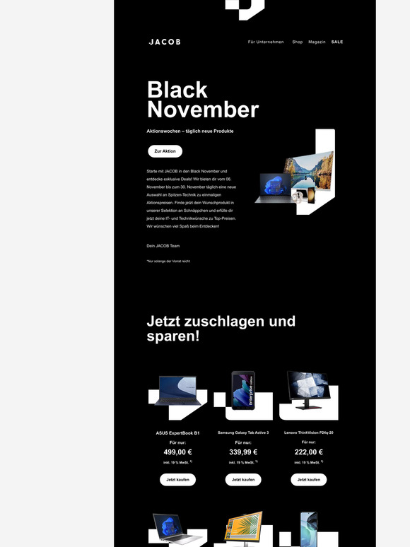 Black November bei JACOB - Wöchentlich wechselnde Angebote 🛒🏷️