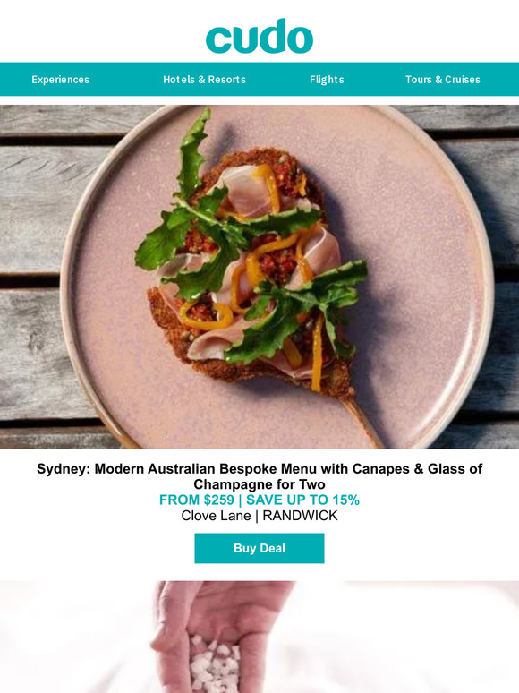 Sydney: Bespoke Menu w. Canapes + Glass of Champagne for Two