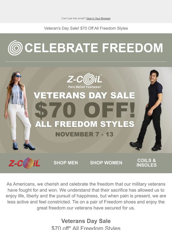Veteran's Day Sale - $70 Off All Freedom Styles!