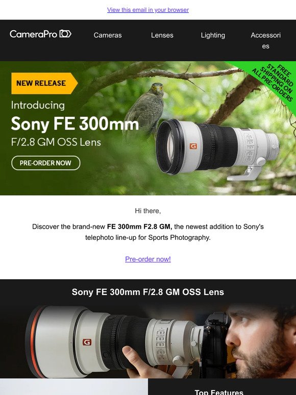 New Sony FE 300mm f/2.8 GM Lens and Alpha 9 III Global Shutter Camera