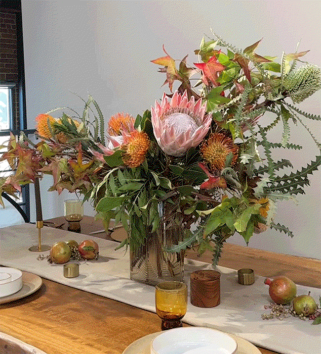 Another trip around the sun calls for a BIG celebration, which calls for even bigger florals. And no one fits the bill better than king protea. We saved the best (and Christina’s all-time-fave flower) for last, so this gentle giant wears the crown in this hefty birthday arrangement. This bouquet comes in one of our most unique vase shapes; founder Christina loves this oval-eqsue glass vessel for its versatility (and endless love on social media). Give yourself (or a friend!) the royal treatment with this grand arrangement of fall foliage and all things protea. Shop our birthday collection for 30% off through TONIGHT ONLY!  Keep the party going and make these monarchs last! Protea is great for drying, so you can save your stems and let this arrangement rule for years to come.