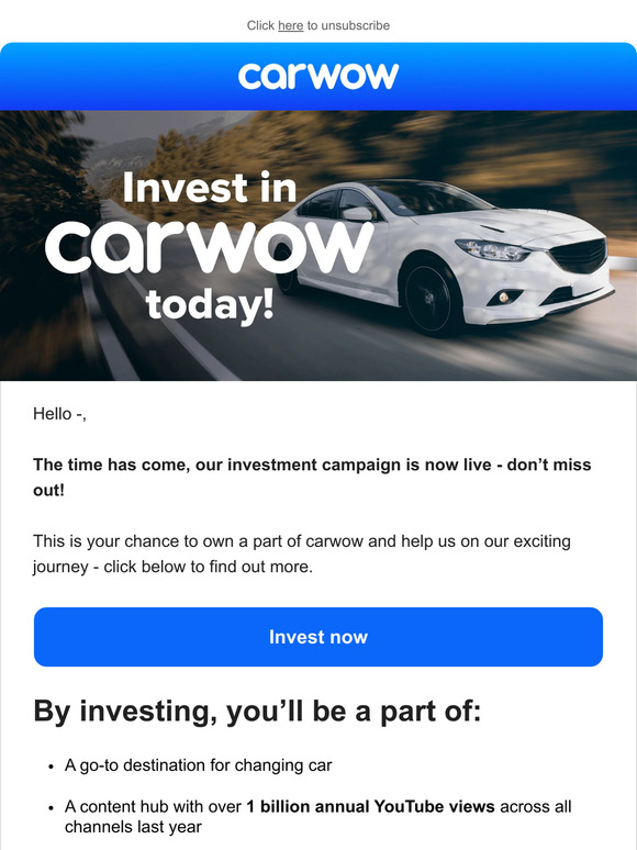 —, we’re live - invest in carwow today 🚀