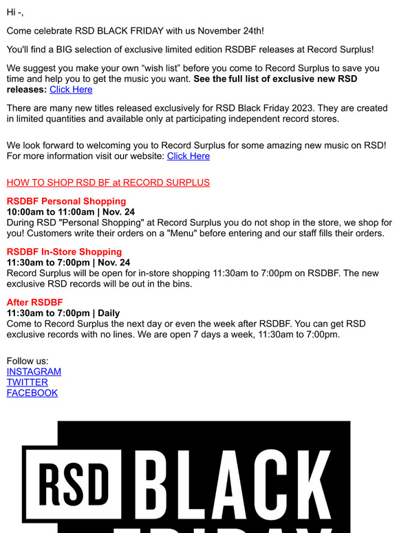 🎵😀Join us for RSD BLACK FRIDAY at Record Surplus!