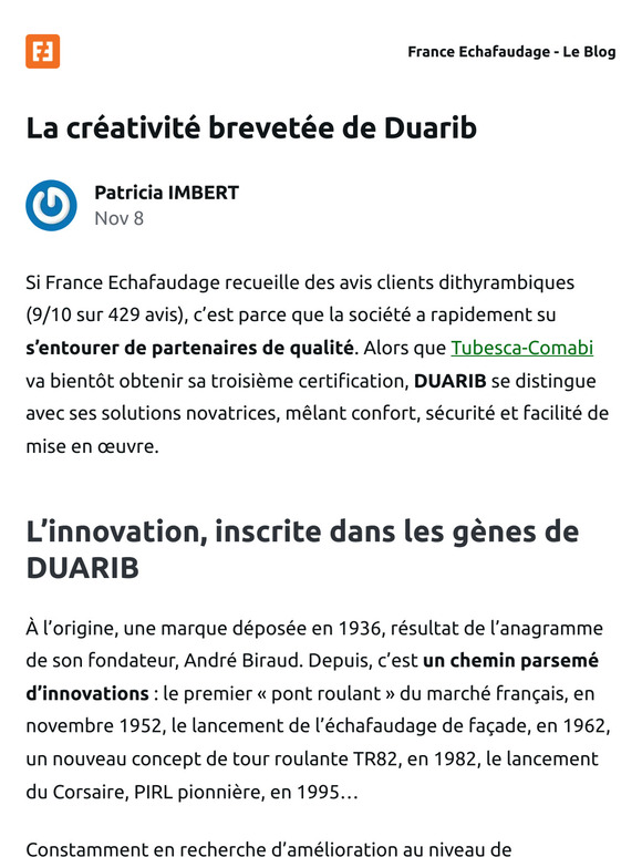 [Nouvel article] La créativité brevetée de Duarib