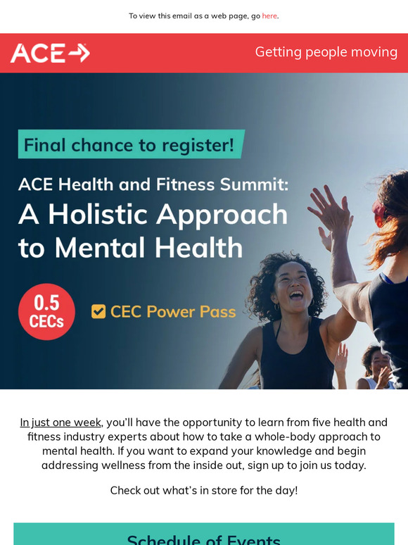 REGISTRATION CLOSES SOON! ACE Health and Fitness Virtual Summit
