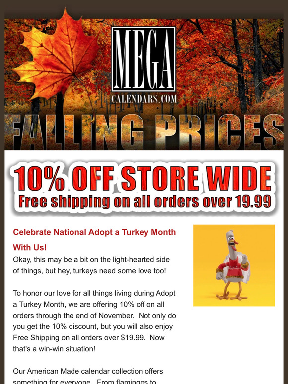 We are Celebrating National Adopt a Turkey Month with savings just for you!