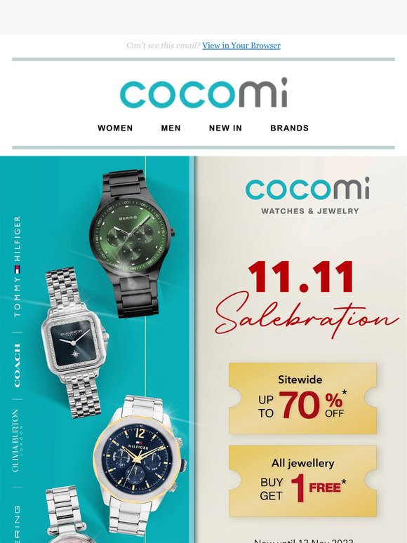 11.11 Sale is on! Up to 70% Off Designer Watches from Coach, Tommy Hilfiger, Olivia Burton and more at Cocomi 🤩