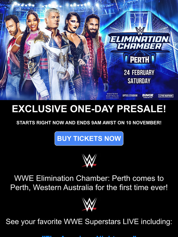 WWE Shop 🎟️ EXCLUSIVE PRESALE STARTS NOW WWE Elimination Chamber