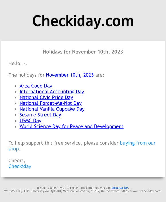Checkiday: Holidays for November 10th, 2023! 📅🎉 | Milled