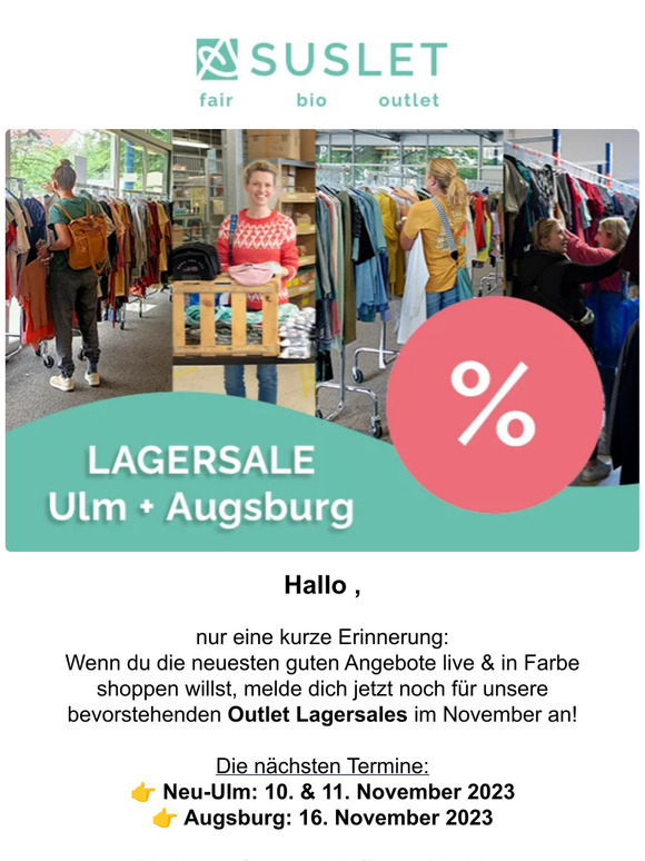 🛍 Ulm & Augsburg – jetzt noch zum Lagerverkauf anmelden!
