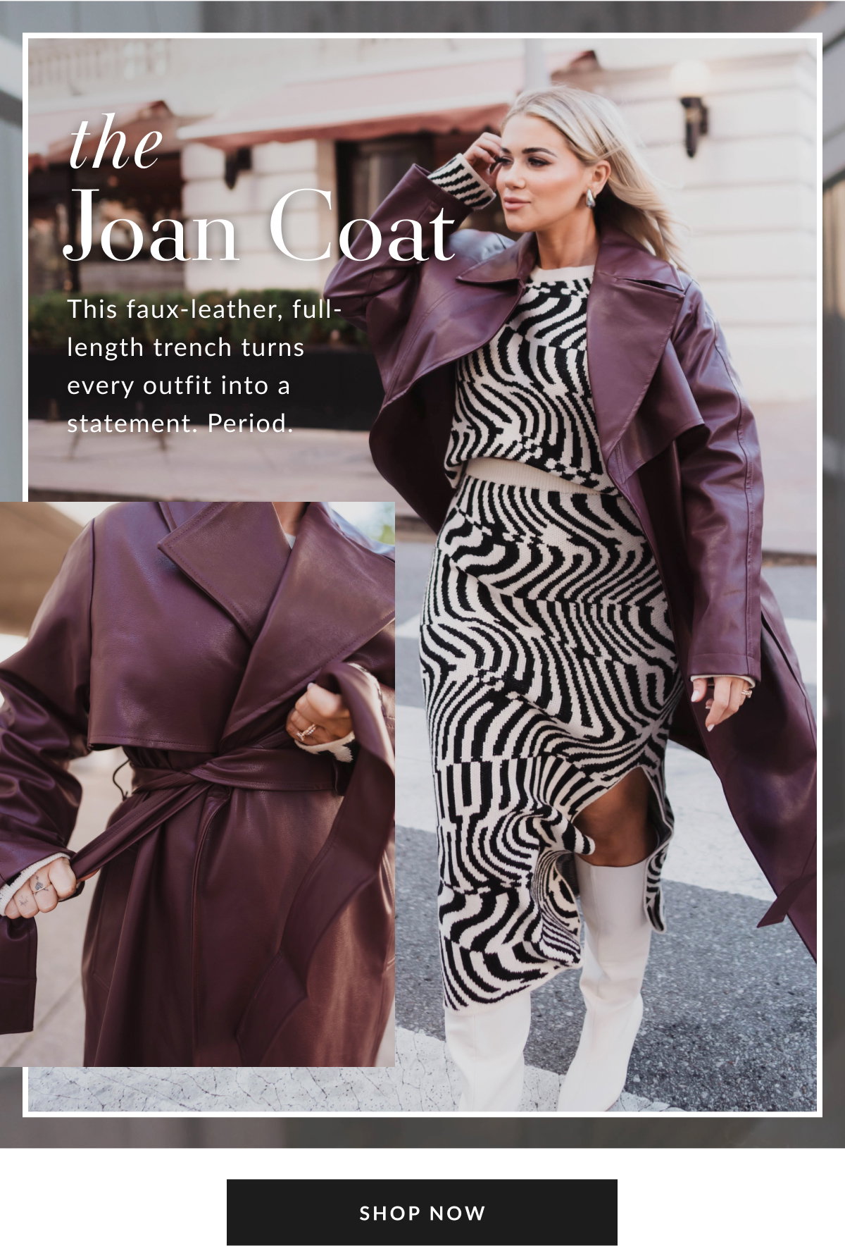 Joan Belted Faux Leather Trench Coat