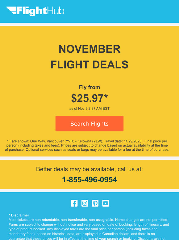 ✈ November Deals: Fly from $25.97