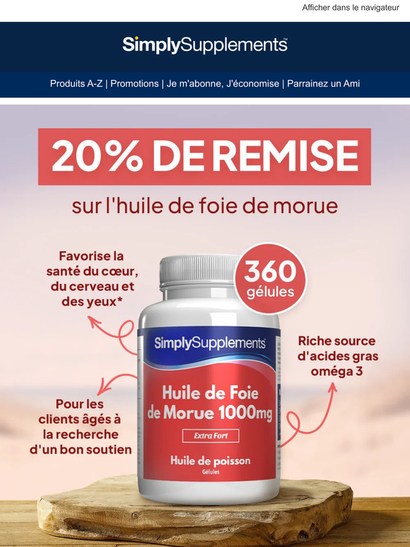 20% de réduction sur notre huile de foie de morue