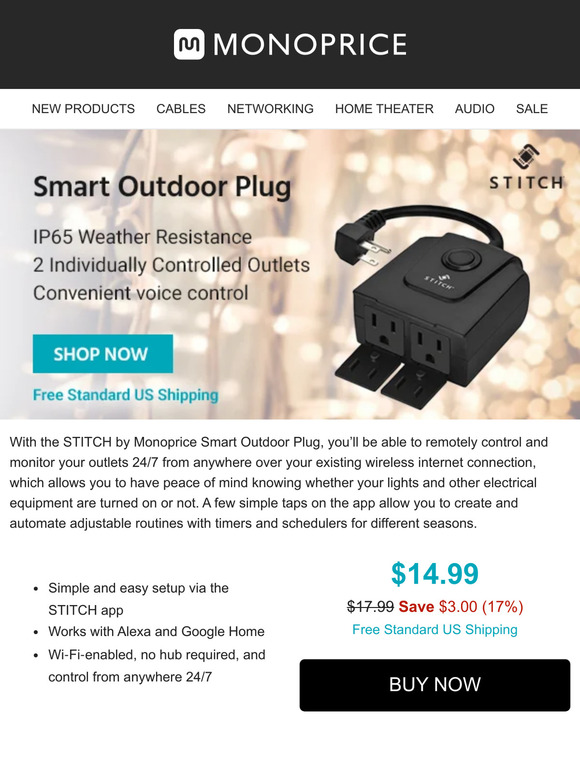 Monoprice Stitch Outdoor 2-Outlet Smart Plug