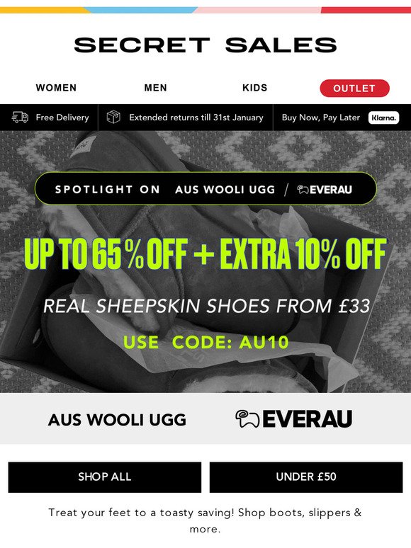 Hurry! EXTRA 10% OFF real sheepskin shoes from £33 -  Aus Wooli Ugg & EVERAU