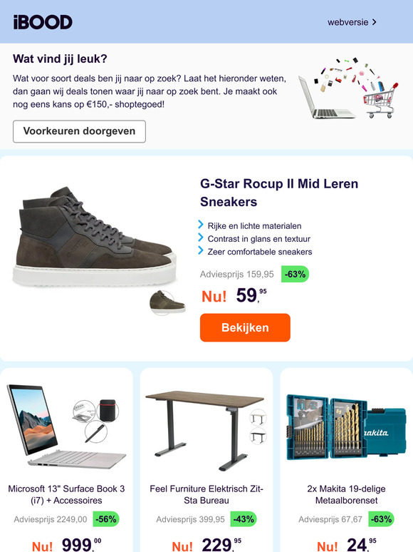 G-Star Rocup II Mid Leren Sneakers -63% | Microsoft 13" Surface Book 3 (i7) + Accessoires -56% | Feel Furniture Elektrisch Zit-Sta Bureau -43%