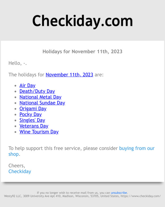 Checkiday: Holidays For November 11th, 2023! 📅🎉 | Milled